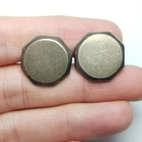 Vintage Alpaca Mexico Octagon Shape Cufflinks, Silver Tone, Signed, Estate - Picture 1 of 9